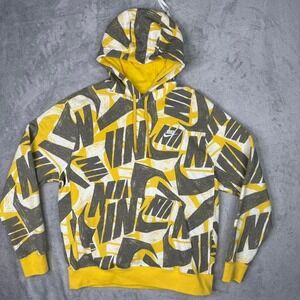 Nike Yellow Black Graphic Print Fleece Pullover Hoodie Men's L Hooded